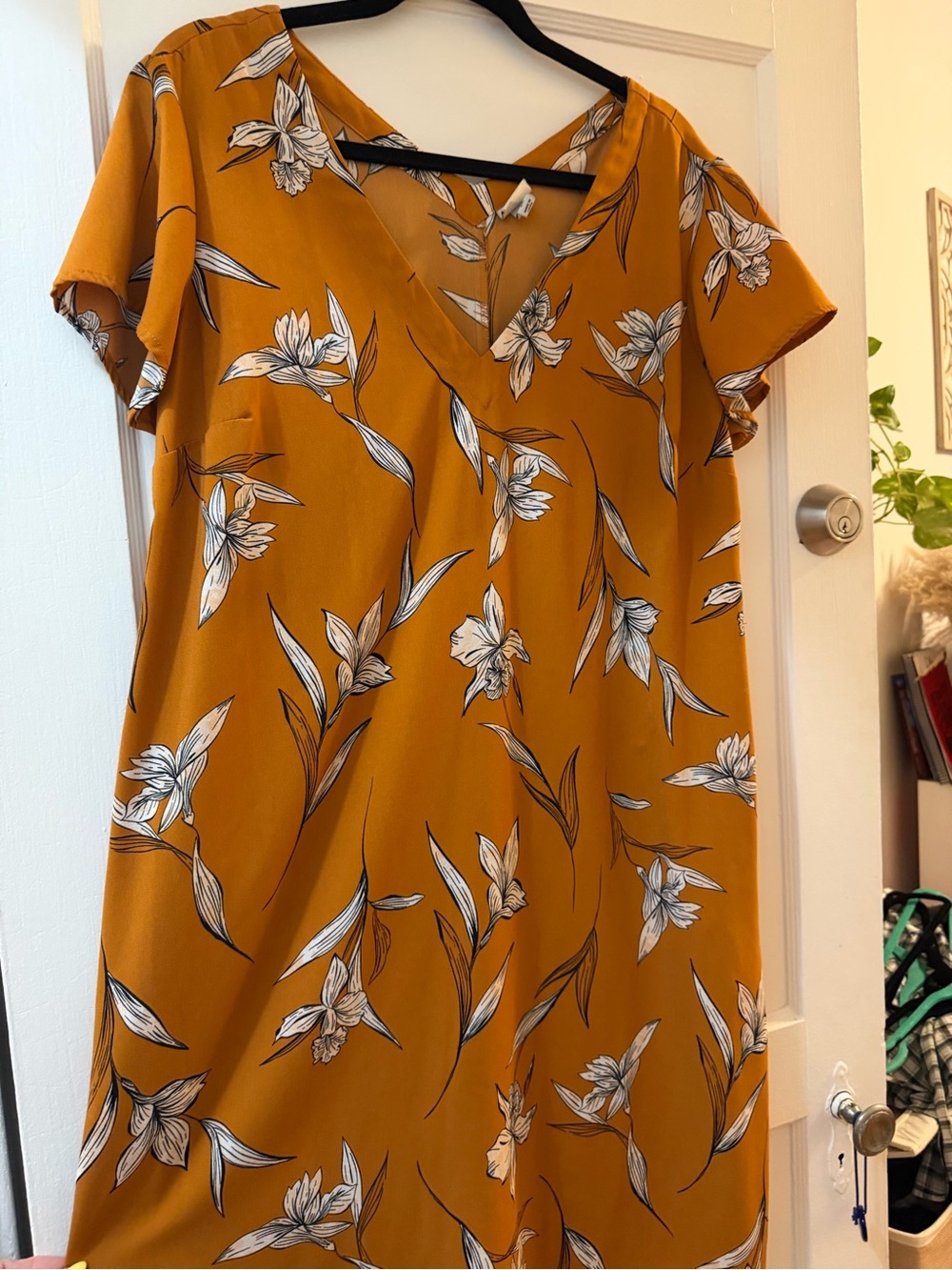Merona Mustard Floral V-Neck Dress